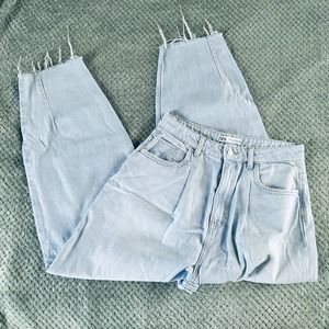 ZARA Light Wash High Rise Cutoff Balloon Wide Leg Tapered Jeans Womens 8